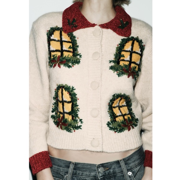 Zara CHRISTMAS WINDOWS KNIT CARDIGAN - Picture 1 of 9